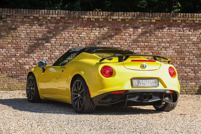 Alfa Romeo 4C 1750 Spider "With Pogea upgrades" Additional options ordered from the factory: 18" multi-spoke wheels - additional carbon fiber and more,Maintained exclusively by trusted Dutch Alfa guys, Livery in Giallo Prototipo with black leather/alcantara, Pogea exhaust and carbon spoiler - "The finishing touch",Comes with a fabric roof cover - Now you can leave home with peace of mind