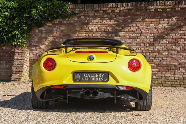 Alfa Romeo 4C 1750 Spider "With Pogea upgrades" Additional options ordered from the factory: 18" multi-spoke wheels - additional carbon fiber and more,Maintained exclusively by trusted Dutch Alfa guys, Livery in Giallo Prototipo with black leather/alcantara, Pogea exhaust and carbon spoiler - "The finishing touch",Comes with a fabric roof cover - Now you can leave home with peace of mind