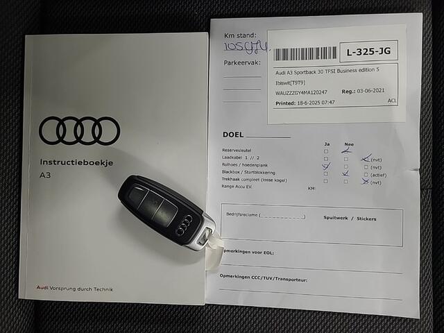 Audi A3 SPORTBACK 30 TFSI Business edition (111 PK) 1e-Eig. & Dealer-Onderh. BOVAG-Garantie. NL-Auto. Navigatie/Apple-Carplay/Android-Auto, Cruisecontrol, Parkeersensoren-V+A, Achteruitrijcamera, Stoelverwarming, DAB, Lm-Velgen-17Inch, Virtual Cockpit, Sportstoelen, Privac