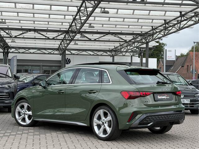 Audi A3 SPORTBACK 35TFSI S-Edition NIEUW! 2653km! Pano Sonos M-Led RS-Zetels ACC Side/Lane Assist Districtgrün!