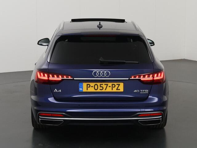 Audi A4 Avant 40 TFSI S Line | Quattro | B&O Audio | Panoramadak | Ele.verstelbare stoelen + Geheugen | Stoelverwarming v + a | Apple CarPlay/Android Auto | 360 Camera | Ele. wegklapbare trekhaak | Sport-Chassis | Matrix-Led | HUD | Sportstoelen |