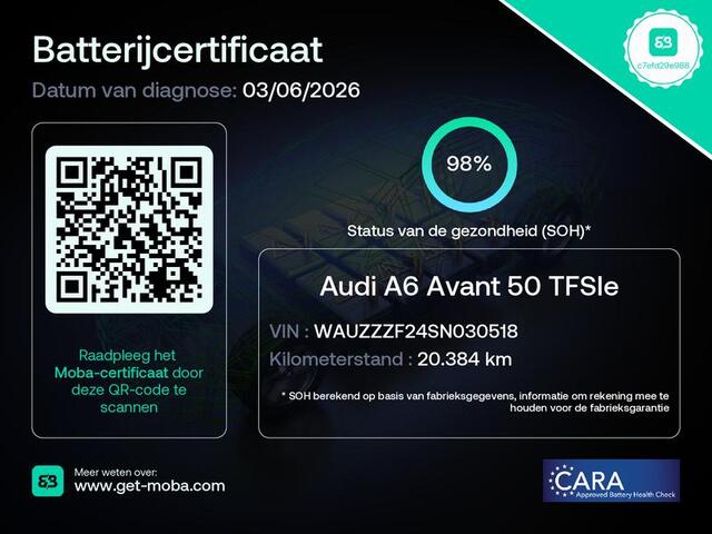 Audi A6 Avant 50 TFSI e quattro Advanced edition 299pk | SOH 98% | S-line interieur | 360° Camera | Lederen/alcantara bekleding | Adaptieve cruise controle | Keyless Entry |