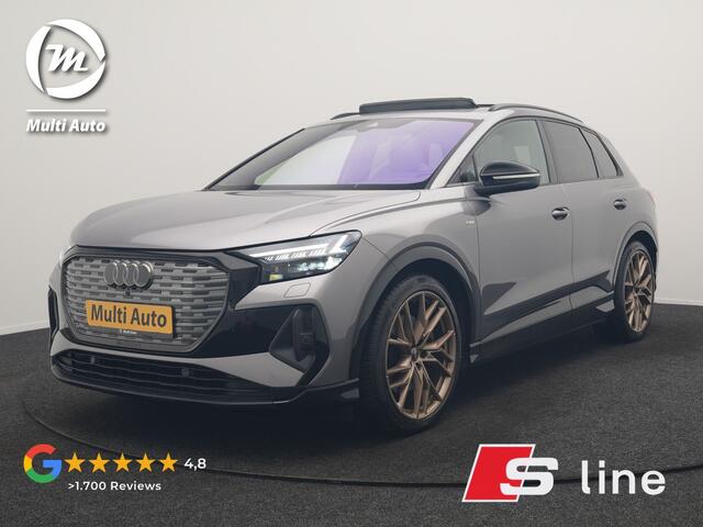 Audi Q4 e-tron 50 Quattro Edition One 2x S Line 77 kWh 300pk Dealer O.H. | Panodak | Head Up | Adaptive Cruise | Matrix LED | Camera | Lederen Sportstoelen Memory & Verwarmd | Keyless | Apple Carplay | Blis | DAB | 21"L.M |