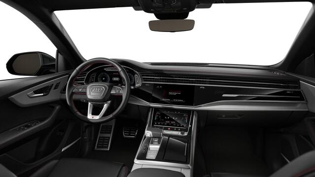 Audi Q8 55 TFSI e quattro Pro Line S 394pk | Rood stiksel / Gordels | Panoramadak | B&O | Vierwielbesturing | Ass.Plus.Remote | Sportstoel Plus | 23'' inch Zwart | Trekhaak |