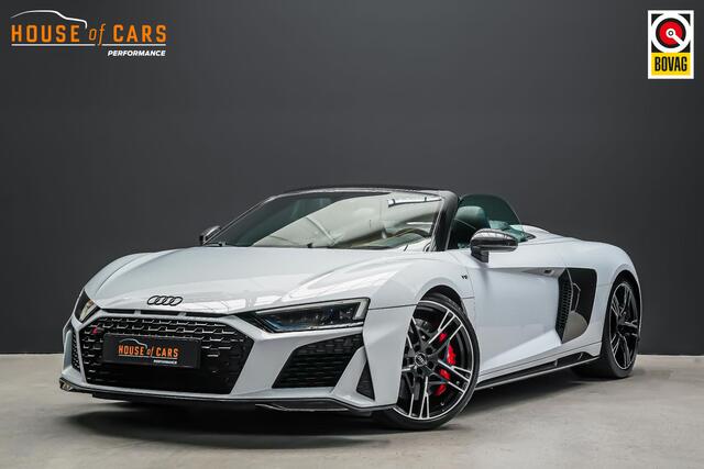 Audi R8 Spyder 5.2 V10 620pk performance quattro |Suzuka Grau|dealer onderhouden|Carbon exterieur|Carbon interieur|Audi Exclusive|digital cockpit|Bang & Olufsen|keramisch|Apple Carplay|DAB|stoelverwarming|