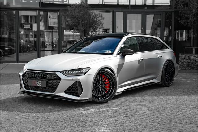 Audi RS6 ABT RS6-S Avant 4.0 TFSI quattro 700pk | Audi Exclusive Floret Silver matte | Carbon optiek | Dynamic plus | Keramische remmen | Design pakket rood | Alcantara hemel | Panorama dak | Assistentiepakket plus | B&O Premium audio | Carbon spiegels | Carnon in