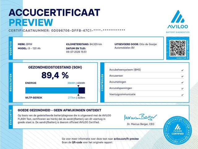 BMW i3 S Executive Edition 120Ah 42 kWh / SoH 89,4% / Camera / CarPlay / 20'' / Stoelverwarming / DAB / ACC / Warmtepomp