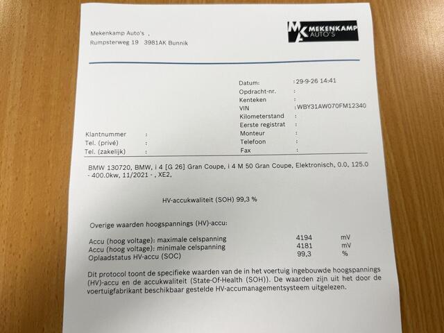 BMW i4 M50 High Executive 84 kWh 19"/SOH 99%/Schuif-kanteldak/Trekhaak/Leder + memory/Stoel + stuurverwarming/Harman Kardon/Dodehoek/Adaptieve cruise/Keyless/360 camera