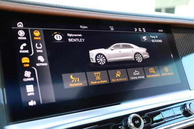 Bentley Flying Spur 6.0 W12 635PK | NL AUTO | BTW | Naim | Mulliner |Carbon | Head Up | Massage | Rear Entertainment | Ventilatie Stoelen | Stuurverwarming | Pano | Lane & Side Assist | ACC | Nachtzicht | Isolatieglas | Matrix | Black Pack | Bentley Rotating Display |22" Spe