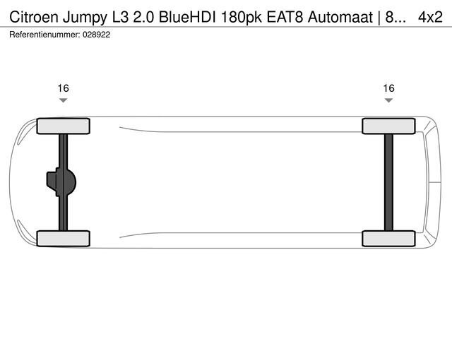 Citroen JUMPY L3 2.0 BlueHDI 180pk EAT8 Automaat | 8-traps automaat | NAVI | Achteruitrijcamera | Parkeersensoren achter | Apple Carplay | Android Auto | Exterieur Pakket | Doorlaadluik in tussenschot | Houten afwerking laadruimte | Reservewiel