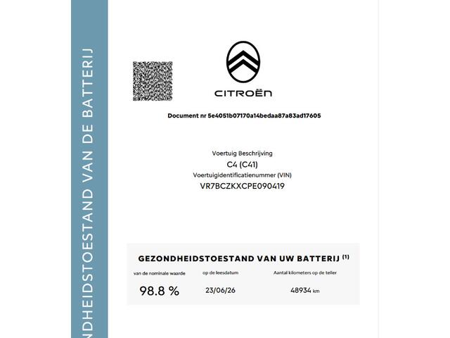 Citroen ë-C4 You 50 kWh Soh 98,8% H.Leder/Nav/Camera/Ecc/Led/ CarPlay/Warmtepomp