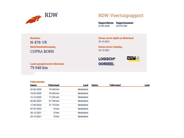 Cupra Born Adrenaline One 62kWh 204pk 19" Camera Adap.Cruise Navi Ecc Apple Carplay Android Auto Pdc SOH 93% Stoel+Stuurverwarming Keyless advanced Led Lmv Privacy Glas Isofix Bluetooth Rijstrooksensor Origineel Nederlandse Auto