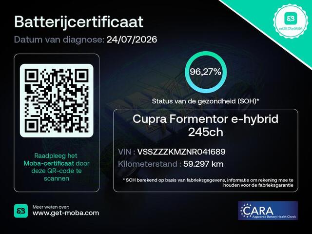 Cupra Formentor 1.4 e-Hybrid Performance | SoH 96,2% | Navigatie | Sfeerverlichting | Keyless | Achteruitrijcamera | Stoelverwarming