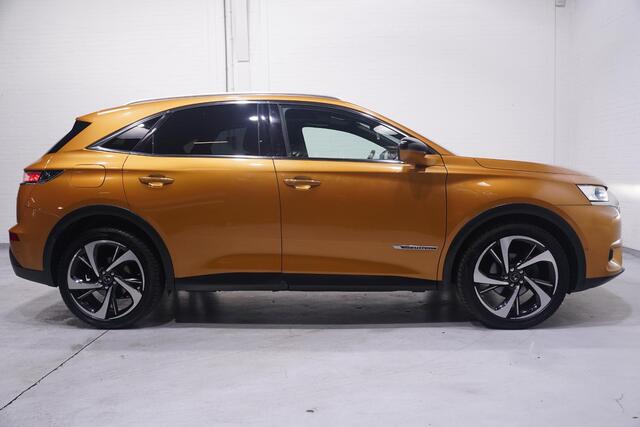 DS DS 7 Crossback 1.6 PureTech La Premiere Curcuma-uitvoering lederen comfort-stoelen panodak 20"-LMV Aplle-carplay Focal-Electra Hi-Fi private-glas electr.-achterklep Camera stoelmassage groot-licht assist lane-assist cruise-controle schakelpaddels aan het stuur 4-zone clima