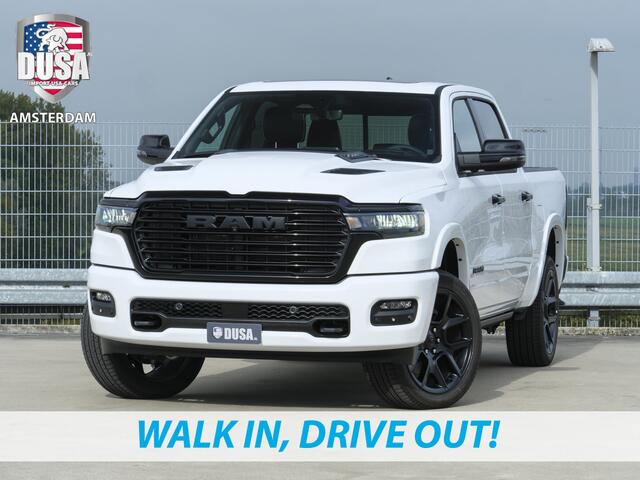 Dodge 1500 RAM Laramie | Night Edition | 2025 Panorama | Niveau regeling | 14,5-inch Touchscreen | Passenger Display Meerprijs extra opties / Accessoires - Deksel, Backflip, Fenders, wraps, Stripings etc