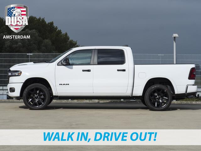 Dodge 1500 RAM Laramie | Night Edition | 2025 Panorama | Niveau regeling | 14,5-inch Touchscreen | Passenger Display Meerprijs extra opties / Accessoires - Deksel, Backflip, Fenders, wraps, Stripings etc