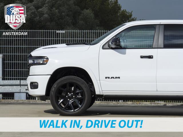 Dodge 1500 RAM Laramie | Night Edition | 2025 Panorama | Niveau regeling | 14,5-inch Touchscreen | Passenger Display Meerprijs extra opties / Accessoires - Deksel, Backflip, Fenders, wraps, Stripings etc