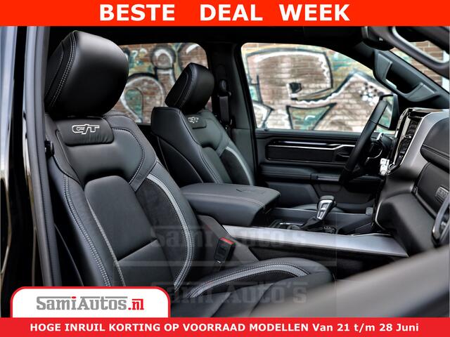 Dodge 1500 RAM GT EDITION | 5.7 HEMI V8 402PK | VIRTUAL COCKPIT | HEAD-UP | ADAPTIVE CRUISE | 360 CAMERA | TRX PACK | VOLLE UITVOERING Comfortabele Dubbele Cabine met Royale 5 Zitplaatsen | BPM vrij | Nu Leverbaar uit Voorraad | Voorraad Nr 2435
