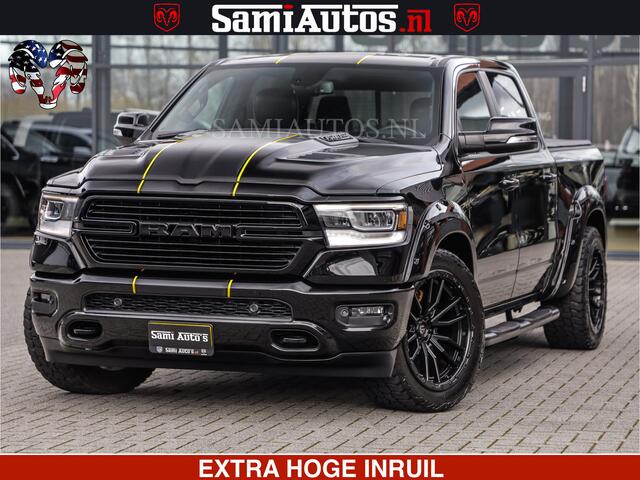 Dodge 1500 Ram HULK | 5.7 V8 | STRIPING | LUCHT VERING | LARAMIE SPORT BLACK ON BLACK | MEGA DIK | CREW CAB DUBBELE CABINE | 5 PERSOONS | DC | DIKKE WILEN | WIDE BODY |