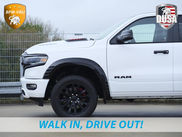 Dodge 1500 RAM | Limited | 5.7 V8 | HEMI | Night Edition | Panorama dak | Luchtvering | BPM-VRIJ | Bright white Getoonde accessoires zijn verkrijgbaar tegen meerprijs