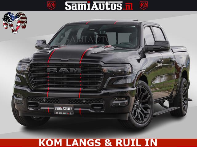 Dodge RAM PICKUP NIGHT PREMIUM | 426PK | STRIPING | LUCHTVERING | HUD | PANO | 360 CAM | Full Option | LIMITED WHEELS | De Meest Luxe Pick-Up in zijn Klasse | Comfortabele Dubbele Cabine met Royale 5 Zitplaatsen | EERSTE EIGENAAR | SMOKE PACK | BOM VOL |