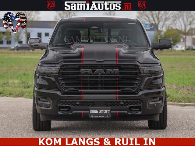 Dodge RAM PICKUP NIGHT PREMIUM | 426PK | STRIPING | LUCHTVERING | HUD | PANO | 360 CAM | Full Option | LIMITED WHEELS | De Meest Luxe Pick-Up in zijn Klasse | Comfortabele Dubbele Cabine met Royale 5 Zitplaatsen | EERSTE EIGENAAR | SMOKE PACK | BOM VOL |