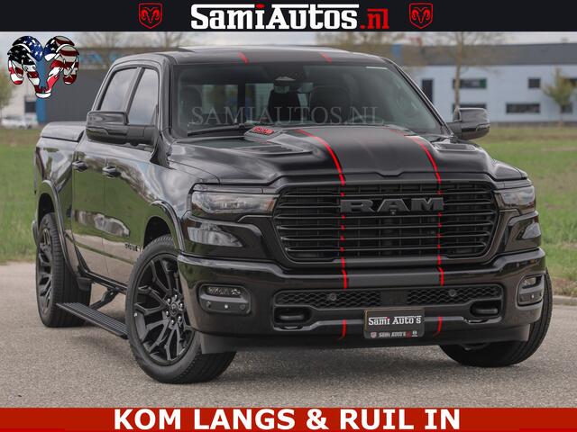 Dodge RAM PICKUP NIGHT PREMIUM | 426PK | STRIPING | LUCHTVERING | HUD | PANO | 360 CAM | Full Option | LIMITED WHEELS | De Meest Luxe Pick-Up in zijn Klasse | Comfortabele Dubbele Cabine met Royale 5 Zitplaatsen | EERSTE EIGENAAR | SMOKE PACK | BOM VOL |