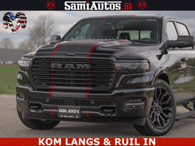 Dodge RAM PICKUP NIGHT PREMIUM | 426PK | STRIPING | LUCHTVERING | HUD | PANO | 360 CAM | Full Option | LIMITED WHEELS | De Meest Luxe Pick-Up in zijn Klasse | Comfortabele Dubbele Cabine met Royale 5 Zitplaatsen | EERSTE EIGENAAR | SMOKE PACK | BOM VOL |
