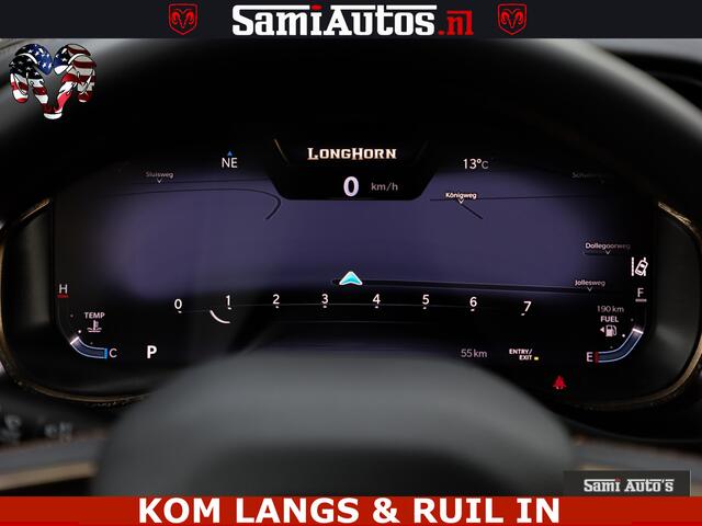 Dodge RAM PICKUP LONGHORN ® EDITION | NEW SADDLE LEATHER | VIRTUAL | HEAD UP | PANODAK | LUCHTVERING | BOM VOL | DC | 5,7L V8 HEMI 402 PK | CREW CAB | DUBBELE CABINE | 4X4 | 5 PERSOONS | GRIJSKENTEKEN | LIMITED