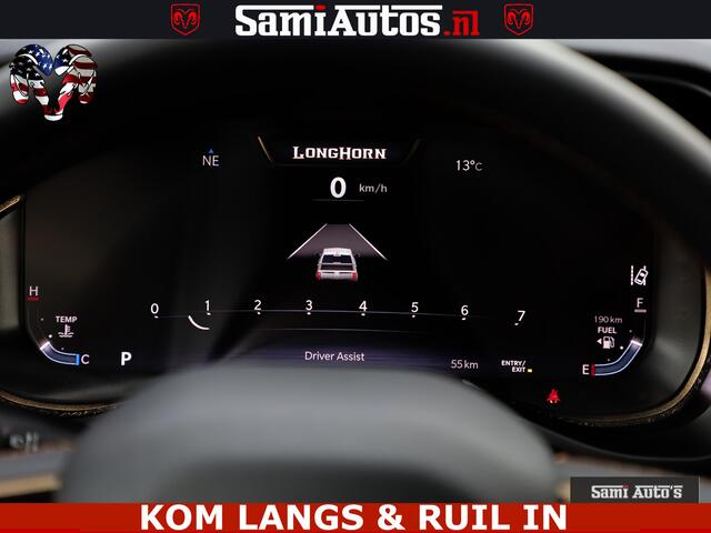 Dodge RAM PICKUP LONGHORN ® EDITION | NEW SADDLE LEATHER | VIRTUAL | HEAD UP | PANODAK | LUCHTVERING | BOM VOL | DC | 5,7L V8 HEMI 402 PK | CREW CAB | DUBBELE CABINE | 4X4 | 5 PERSOONS | GRIJSKENTEKEN | LIMITED