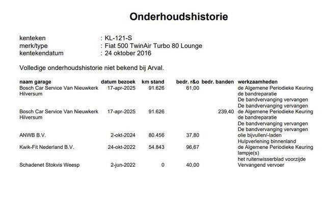 Fiat 500 0.9 TwinAir Turbo 81PK Lounge / Panoramadak / Parkeersensoren / Airco / LmVelgen / Bluetooth en multimedia-aansluiting .
