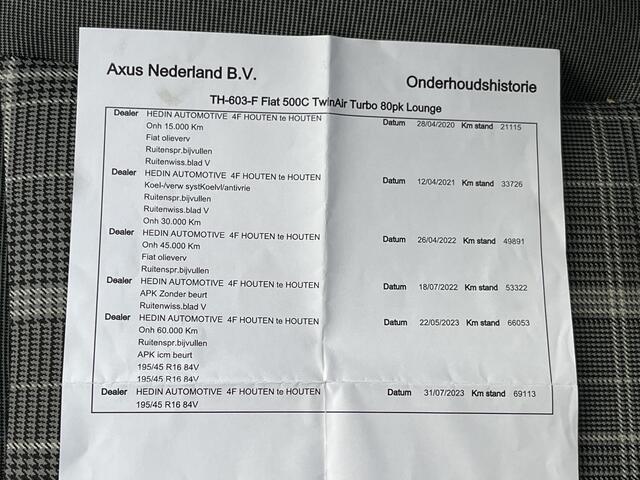 Fiat 500C 0.9 TwinAir Turbo Lounge / Airco / Cruise Control / Parkeerksensoren. Achter / Navi / Radio / 16'' LMV /