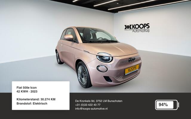 Fiat E-500 Icon 42KWH SOH 94% | Car play | Camera | Lane Assist