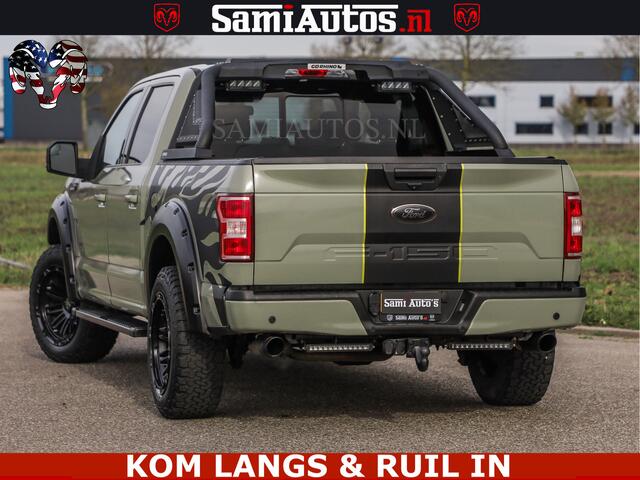 Ford F-150 5.0 V8 4X4 | MAT OLIVE GREEN | BIJTELLING VRIJ | ZEER DIK | CAMERA | 3500KG | PANORAMA | LEDER | GO RHINO ROLLBAR | CRUISE CONTROL | PRINS LPG | BAKFLIP COVER | Deze pick-up is leverbaar met zowel een groot rijbewijs (C) als een klein rijbewijs (B). Laat 