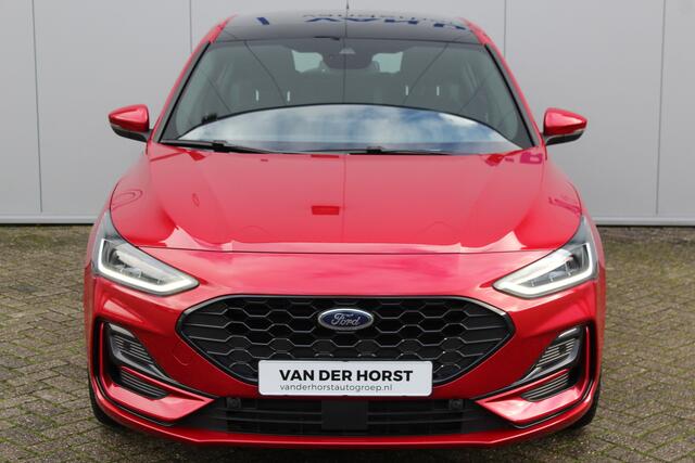 Ford FOCUS 1.0-125pk EcoBoost Mild-Hybrid ST-Line. Chique en erg luxe Ford Focus, fabr. gar. t/m 9 febr. 2027 ! Volautm. airco, navigatie, telefoonvoorb., All Season banden, B&O soundsyst., elektr. panodak, stuur-, stoel- en voorraamverw., adapt. cruise cntrl, side-