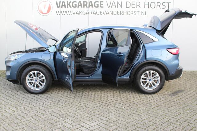 Ford KUGA 2.5-225pk PHEV Titanium X. Hybride rijden voor een reële prijs ! Stoel-, stuur- en voorraamverw., Adapt. cruise control, Side- en lane assist, B&O soundsyst., Trekhaak afneemb. kogel, Climate control, Navigatie,, Bluetooth, Elektr. achterkle