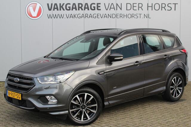 Ford KUGA 1.5-182pk EcoBoost ST-Line AWD-AUTOMAAT. Ideale caravantrekker: vierwielaangedreven automaat, trekgewicht 1.850kg ! Autm. airco dual, adapt. cruise cntrl, navigatie, telefoonvoorb., stoel- en voorraamverw., bi-xenon verl., lm wielen, camera, pdc v+a, Sony