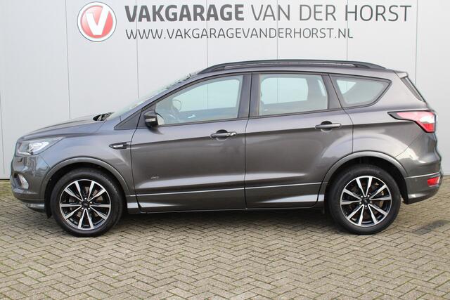 Ford KUGA 1.5-182pk EcoBoost ST-Line AWD-AUTOMAAT. Ideale caravantrekker: vierwielaangedreven automaat, trekgewicht 1.850kg ! Autm. airco dual, adapt. cruise cntrl, navigatie, telefoonvoorb., stoel- en voorraamverw., bi-xenon verl., lm wielen, camera, pdc v+a, Sony