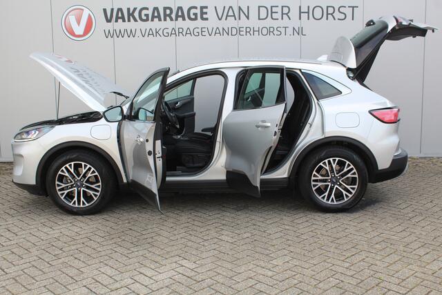 Ford KUGA 2.5-225pk PHEV Titanium. Hybride rijden voor een reëel bedrag ! Autm. airco dual, stoel-, stuur-, achterbank- en voorraamverw., navigatie, telefoonvoorb., trekhaak, metallic lak, LM wielen+ AllSeason banden etc.