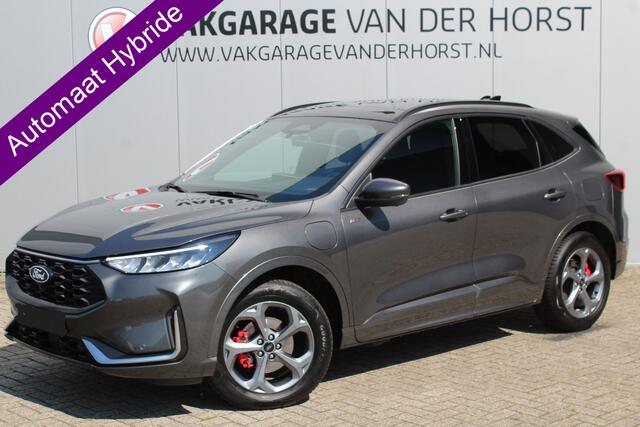 Ford KUGA 2.5-243pk PHEV ST-Line X. Febr. 2026, slechts 8.400km ! Autm. airco dual, elektr. panodak, elektr. trekhaak, elektr. achterklep, leer/alcantara, klep, LED verl., navigatie, telefoonvoorb., stoel-, stuur-, voorraam- en achterbankverw., side- en lan
