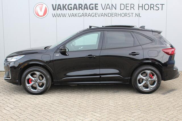 Ford KUGA 2.5-243pk PHEV ST-Line X. Febr. 2026, slechts 9.000km ! Autm. airco dual, elektr. panodak, elektr. trekhaak, elektr. achterklep, leer/alcantara, klep, LED verl., navigatie, telefoonvoorb., stoel-, stuur-, voorraam- en achterbankverw., side- en lan