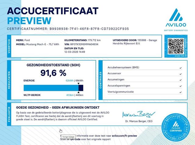 Ford MUSTANG Mach-E RWD 75 kWh | SOH: 91,6% | Technology Pack | Leder | B&O |