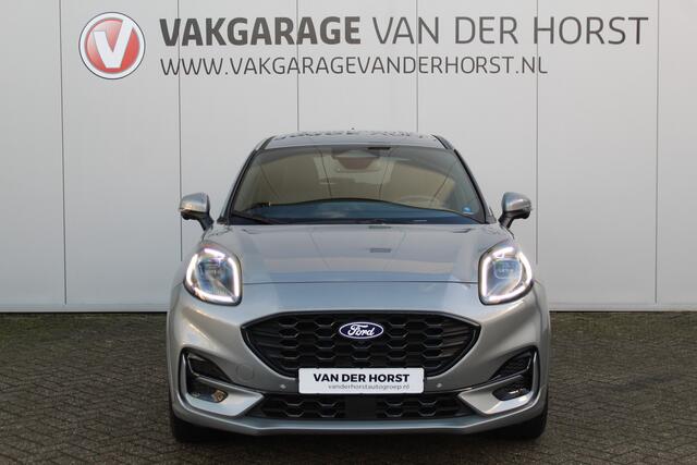 Ford PUMA 1.0-125pk EcoBoost Mild Hybrid ST-Line X AUTOMAAT ! Nieuw model ! Fabrieksgarantie t/m 16-09-2028. Mooie, erg luxe hoogzitter ! Slechts 11.300km ! Autm. airco, camera rondom, navigatie, telefoonvoorb., B&O soundsyst., metallic lak, LM wielen, LED verlicht