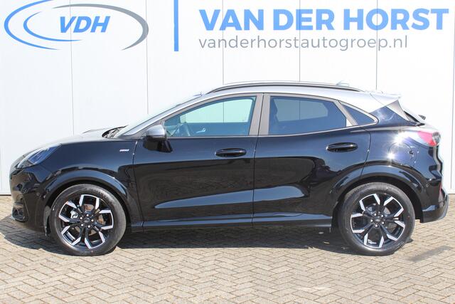 Ford PUMA 1.0-125pk EcoBoost Hybrid ST-Line X Two tone. AUTOMAAT ! Gun uzelf het plezier en comfort van een automaat ! Ca. €. 10.000,- beneden de nieuwprijs ! Volautm. airco, navigatie, telefoonvoorb., cruise control, lane assist, B&O soundsystem, LED verlichting, camera, parkeersensoren v+a etc.