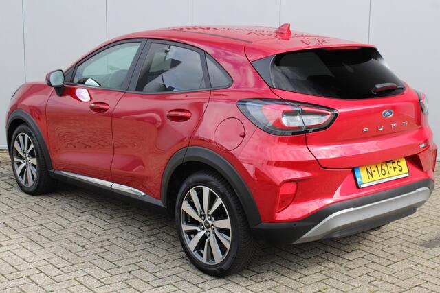 Ford PUMA 1.0-125pk EcoBoost Mild-Hybrid Titanium X. Mooie, chique en luxe Ford Puma, hoge in- en uitstap ! Autm. airco, adapt. cruise cntrl, side- en lane assist, stoel-, stuur- en voorraamverw., navigatie, telefoonvoorb., all season banden, LED verl., B&O soundsyst. etc.