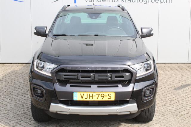 Ford RANGER 2.0-213pk Bi-turbo 'Wildtrak' Supercab. AUTOMAAT / VIER wielaandrijving. Stoere vierwielaangedreven krachtpatser ! Trekgewicht 3.500kg ! Stoel- en voorraamverwarming, Autm. airco dual, Adaptieve cruise control, Navigatie, Telefoonvoorb., Trekhaak etc.