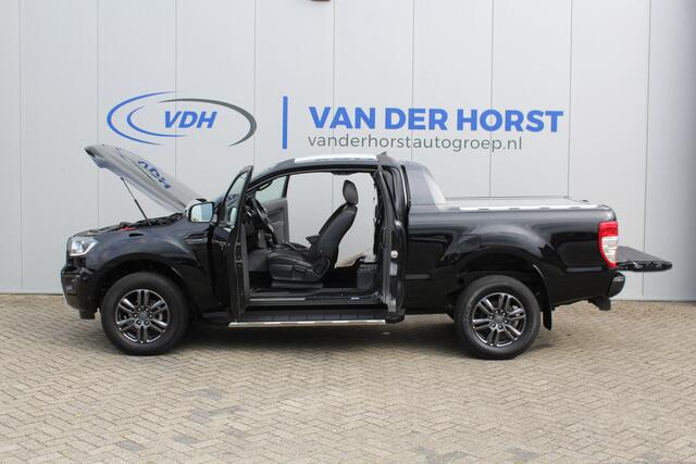Ford RANGER 2.0-213pk Bi-turbo 'Wildtrak' Supercab. AUTOMAAT / VIER wielaandrijving. Stoere vierwielaangedreven krachtpatser ! Trekgewicht 3.500kg ! Stoel- en voorraamverwarming, Autm. airco dual, Adaptieve cruise control, Navigatie, Telefoonvoorb., Trekhaak etc.