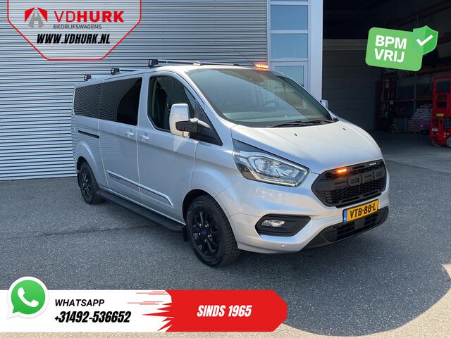 Ford TRANSIT CUSTOM 2.0 TDCI 130 pk Aut. DC Dubbel Cabine 2xSchuifdeur/ NL Auto/ Carplay/ Leder/ Stoelverw./ Navi/ Cruise/ Camera/ Airco/ Dakdragers/ 16"LMV/ PDC/ Sidesteps