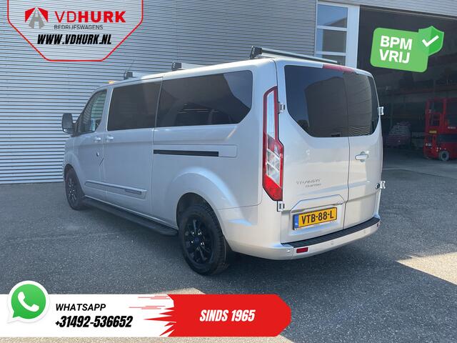 Ford TRANSIT CUSTOM 2.0 TDCI 130 pk Aut. DC Dubbel Cabine 2xSchuifdeur/ NL Auto/ Carplay/ Leder/ Stoelverw./ Navi/ Cruise/ Camera/ Airco/ Dakdragers/ 16"LMV/ PDC/ Sidesteps