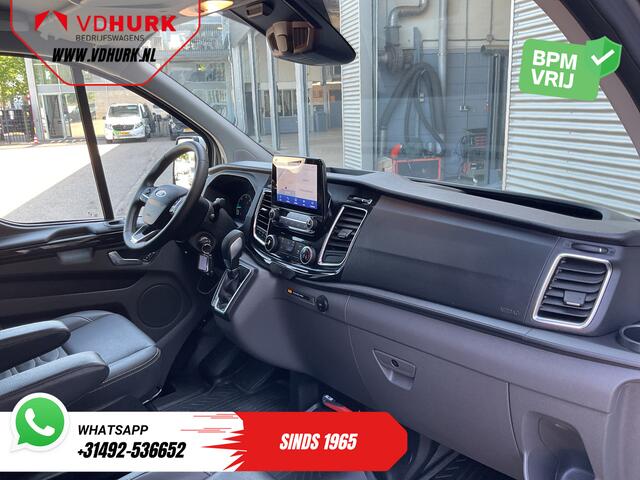 Ford TRANSIT CUSTOM 2.0 TDCI 130 pk Aut. DC Dubbel Cabine 2xSchuifdeur/ NL Auto/ Carplay/ Leder/ Stoelverw./ Navi/ Cruise/ Camera/ Airco/ Dakdragers/ 16"LMV/ PDC/ Sidesteps
